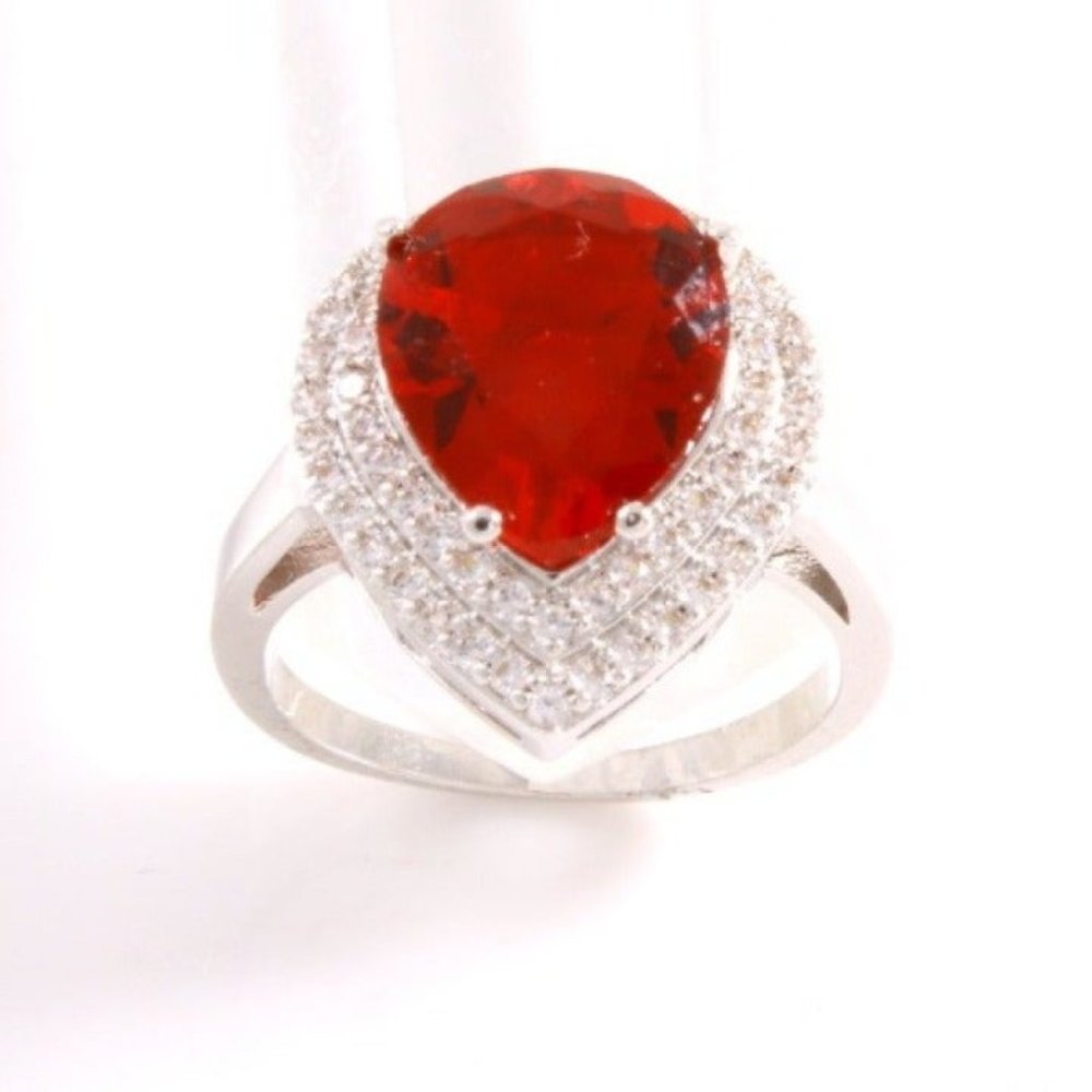Platinum Plated Red Cubic Zirconia Ring
